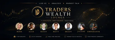 Traders Wealth Lounge banner: Live VC, Analysis, Market Talk. 7 analysts. One lounge. Your edge. Portraits of the seven analysts, each captioned with a first name. 7 top analysts, live VC sessions, real-time analysis, market talk and insights, your trading community.